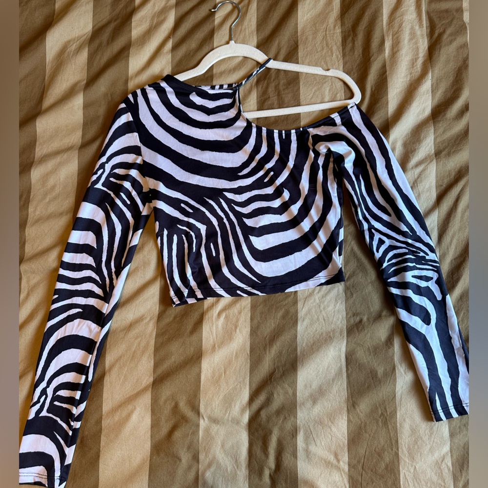 Bershka Black and White Zebra Pattern Top